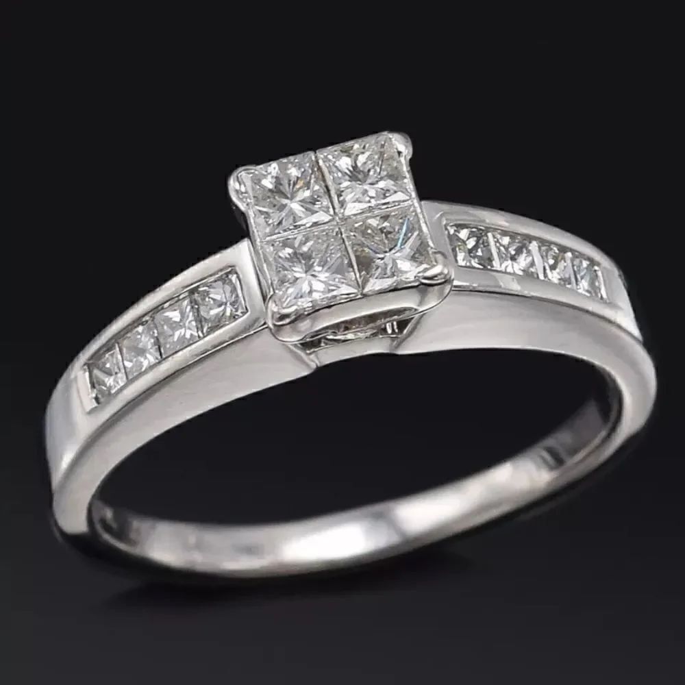 14K WG 1.00 Carat Square Cut Diamond Engagement Ring w/ $3,500 Appraisal